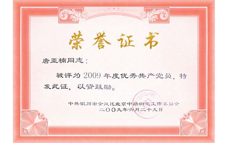 唐亞楠被評為優(yōu)秀共產黨員